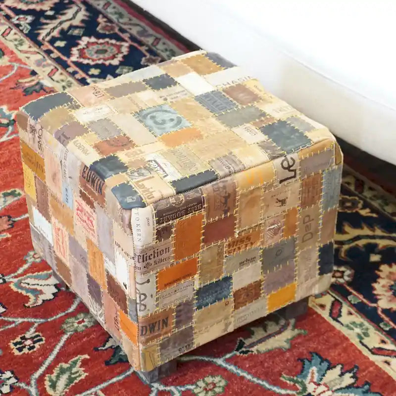 Home&Manor Daniella Leather Cube Pouf