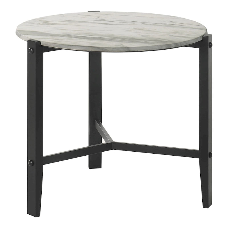 Myranda Faux White Marble and Black End Table