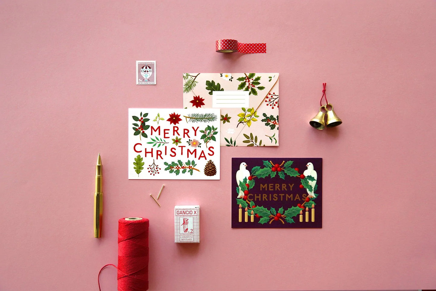 Carte de Noël avec plantes de Noël - Crème