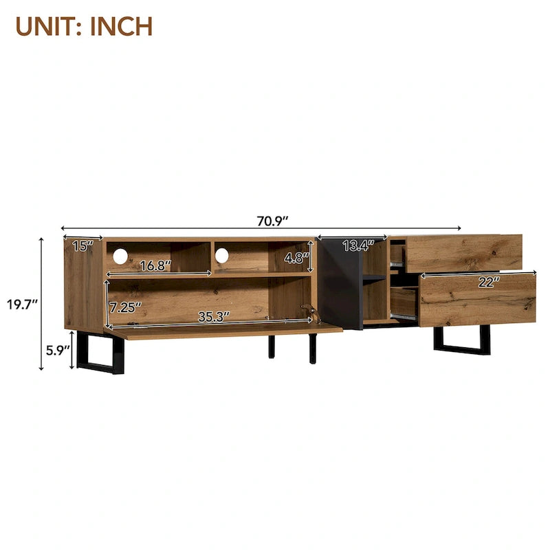 Wood Grey TV Stand with Drop Down Doors for TVs up to 80 Inch