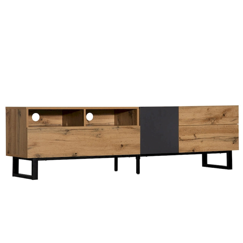 Wood Grey TV Stand with Drop Down Doors for TVs up to 80 Inch