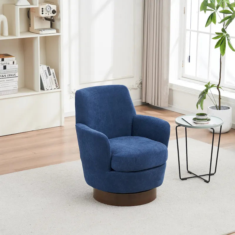 Blue Upholstered Swivel Barrel Chair - 300lb Capacity