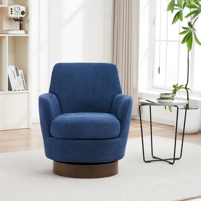 Blue Upholstered Swivel Barrel Chair - 300lb Capacity