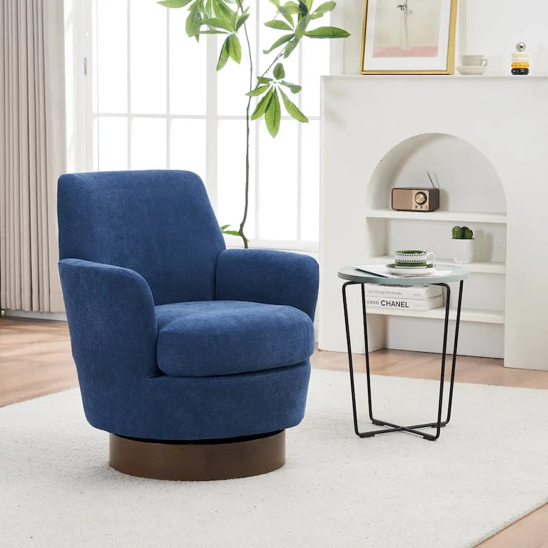 Blue Upholstered Swivel Barrel Chair - 300lb Capacity