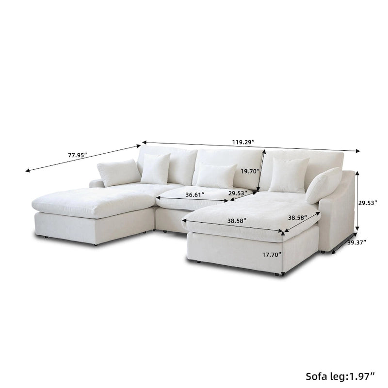 Modular Sectional Sofa Cloud Couch, 119.29  Oversized U Shaped Couch with Chaise Ottomans for Living Room