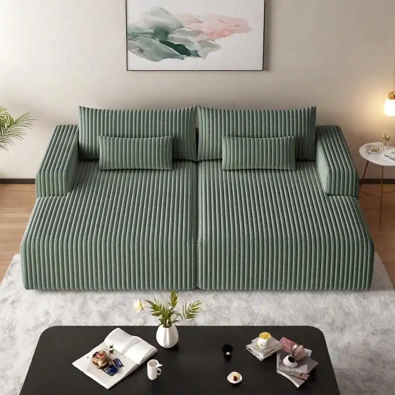 102  Corduroy Cloud Chaise Sectional with Reclining Sofa Bed, No-Assembly Design & Ergonomic Backrest