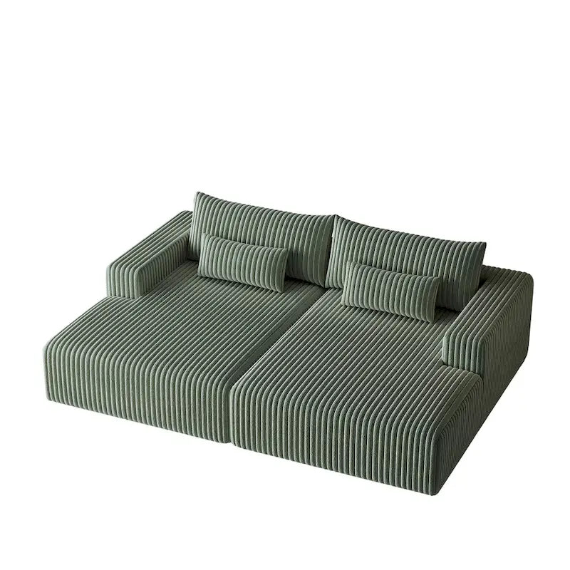 102  Corduroy Cloud Chaise Sectional with Reclining Sofa Bed, No-Assembly Design & Ergonomic Backrest