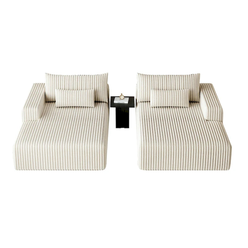 102  Corduroy Cloud Chaise Sectional with Reclining Sofa Bed, No-Assembly Design & Ergonomic Backrest