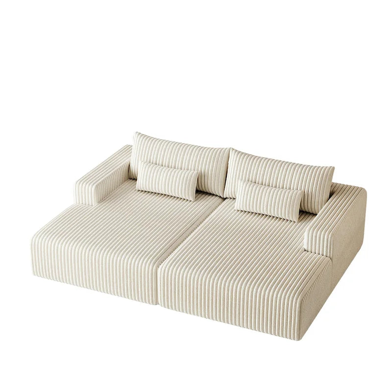 102  Corduroy Cloud Chaise Sectional with Reclining Sofa Bed, No-Assembly Design & Ergonomic Backrest