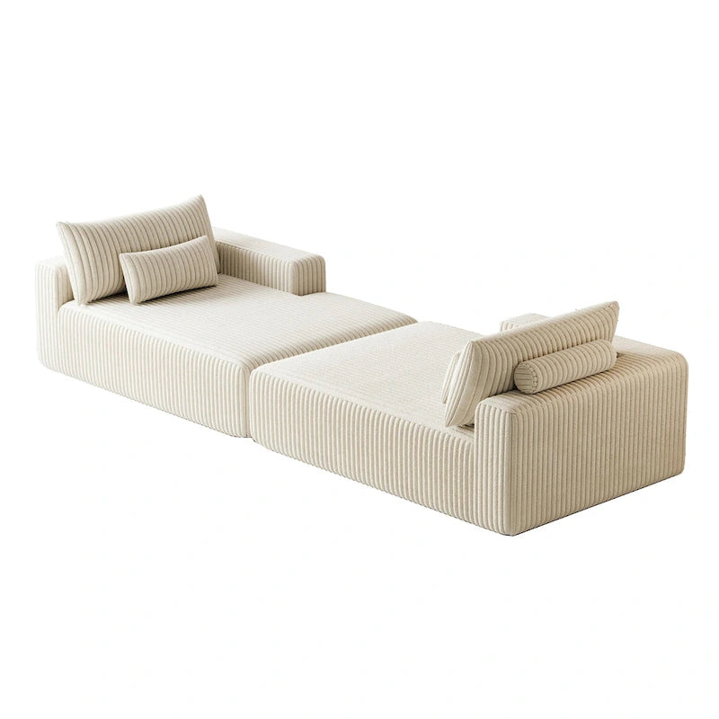 102  Corduroy Cloud Chaise Sectional with Reclining Sofa Bed, No-Assembly Design & Ergonomic Backrest