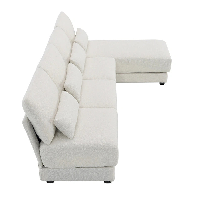 Beige Boucle L-Shaped Sectional Sofa - 5 Seater with Reversible Chaise