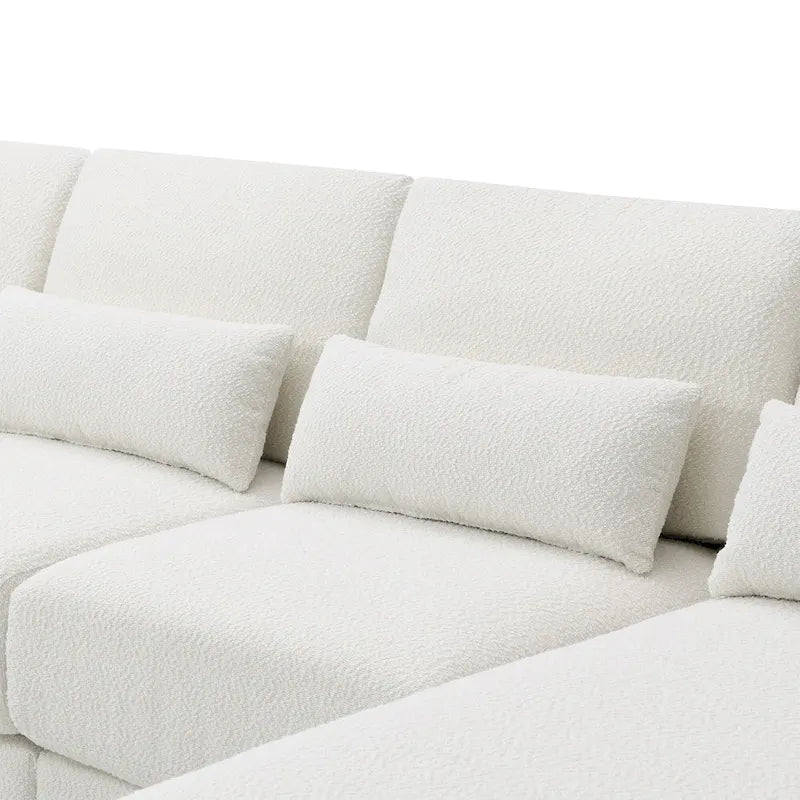Beige Boucle L-Shaped Sectional Sofa - 5 Seater with Reversible Chaise