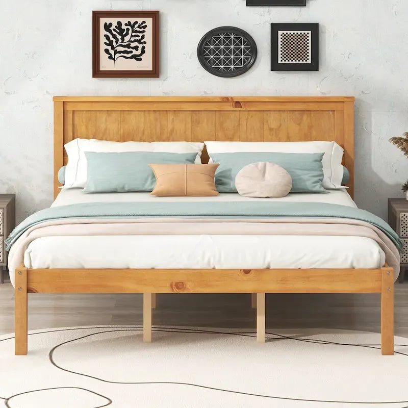 Espresso Queen Pine Platform Bed with Headboard