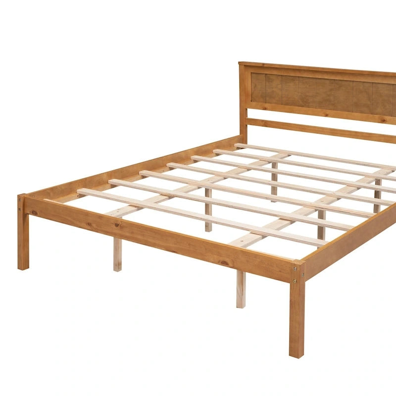 Espresso Queen Pine Platform Bed with Headboard