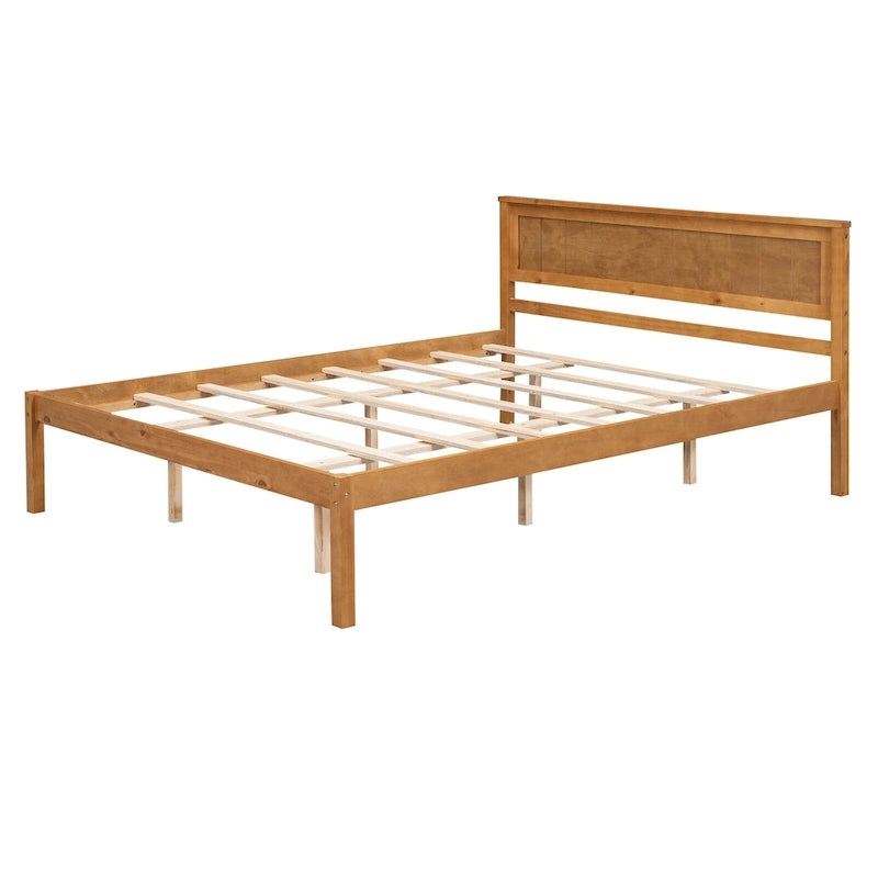 Espresso Queen Pine Platform Bed with Headboard