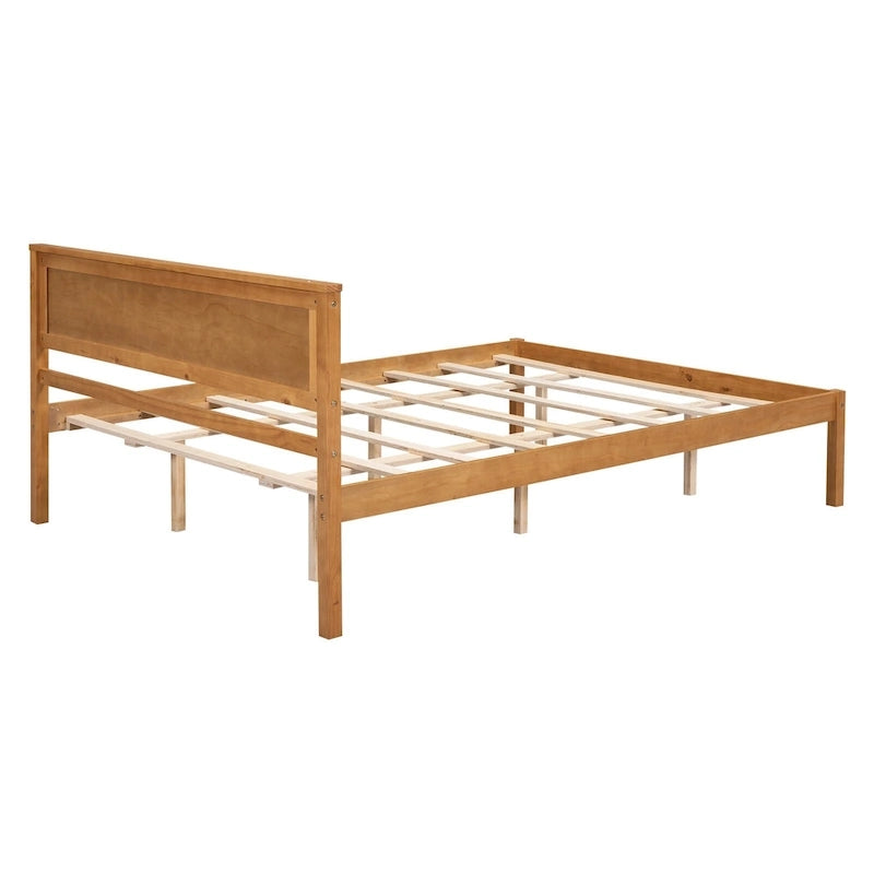 Espresso Queen Pine Platform Bed with Headboard