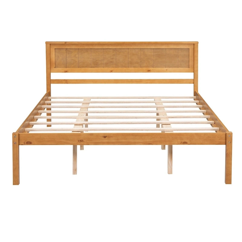 Espresso Queen Pine Platform Bed with Headboard