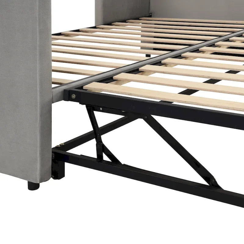 Beige Upholstered Twin Daybed with Trundle