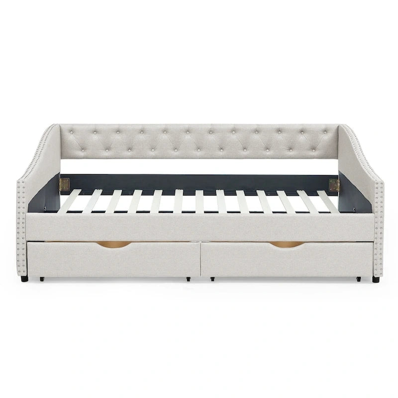 Gray Linen Daybed with 2 Drawers - Full Size