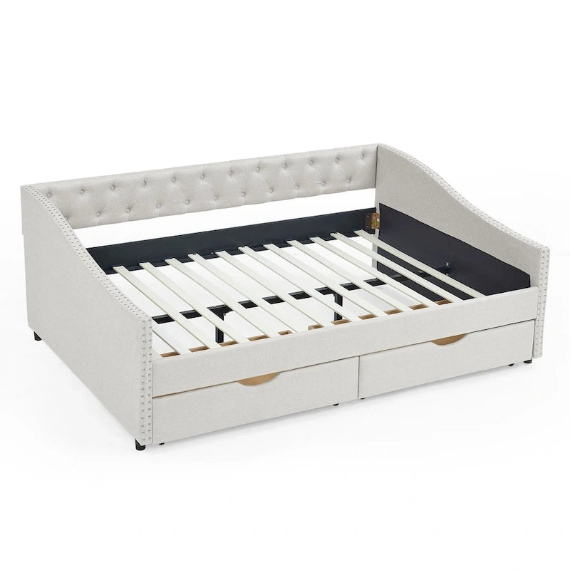 Gray Linen Daybed with 2 Drawers - Full Size