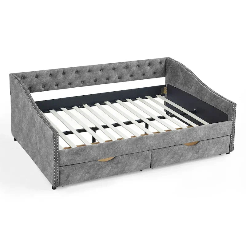 Gray Linen Daybed with 2 Drawers - Full Size