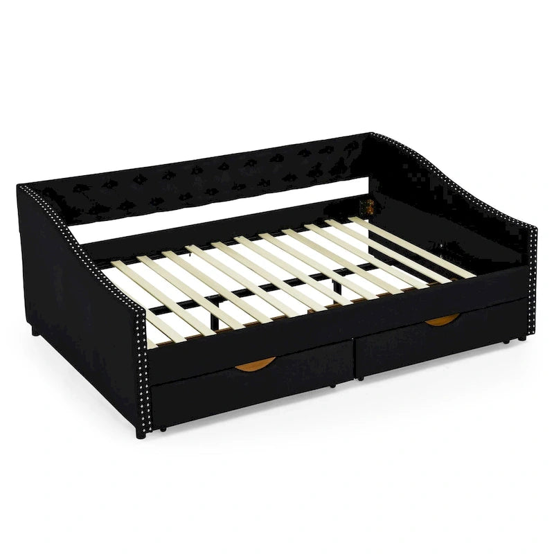 Gray Linen Daybed with 2 Drawers - Full Size