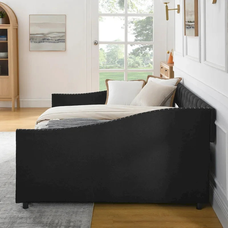 Gray Linen Daybed with 2 Drawers - Full Size