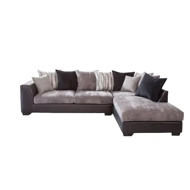 American Furniture Classics Casual Comfort Charcoal and Black, L Shaped Sectional Sofa with 8 Back Pillows and 2 Accent Pillows