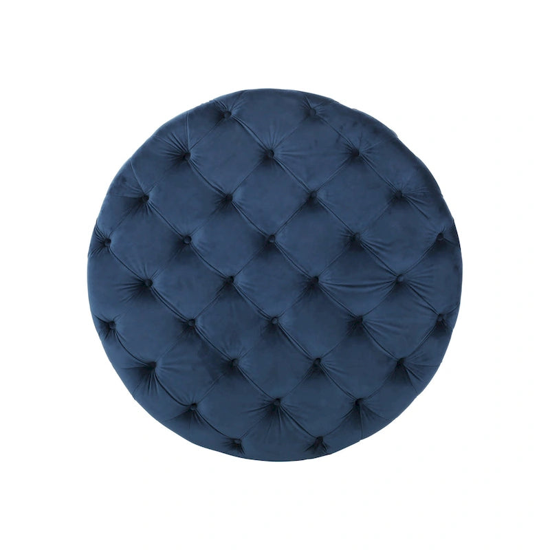 Modern Glam Round Tufted Velvet Ottoman