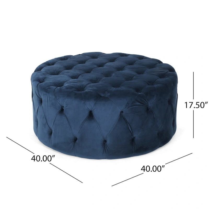 Modern Glam Round Tufted Velvet Ottoman