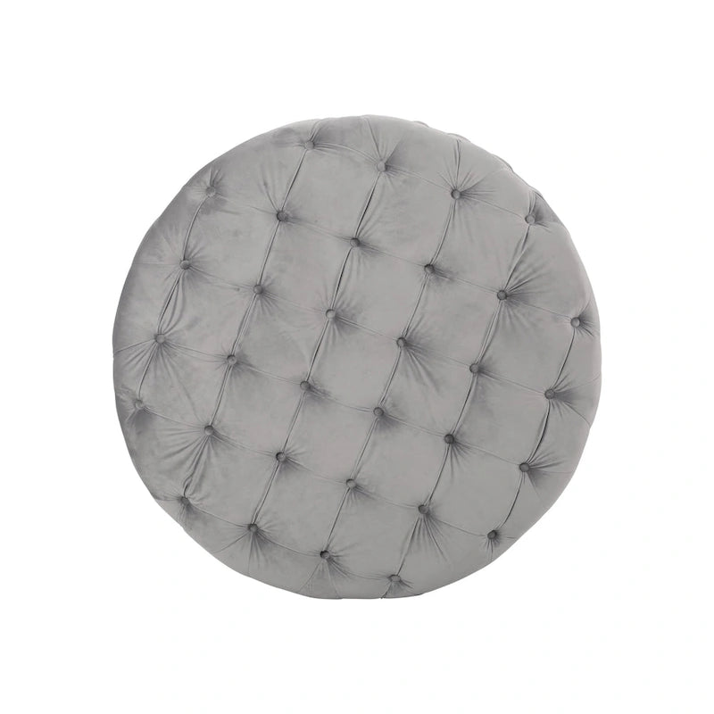 Modern Glam Round Tufted Velvet Ottoman