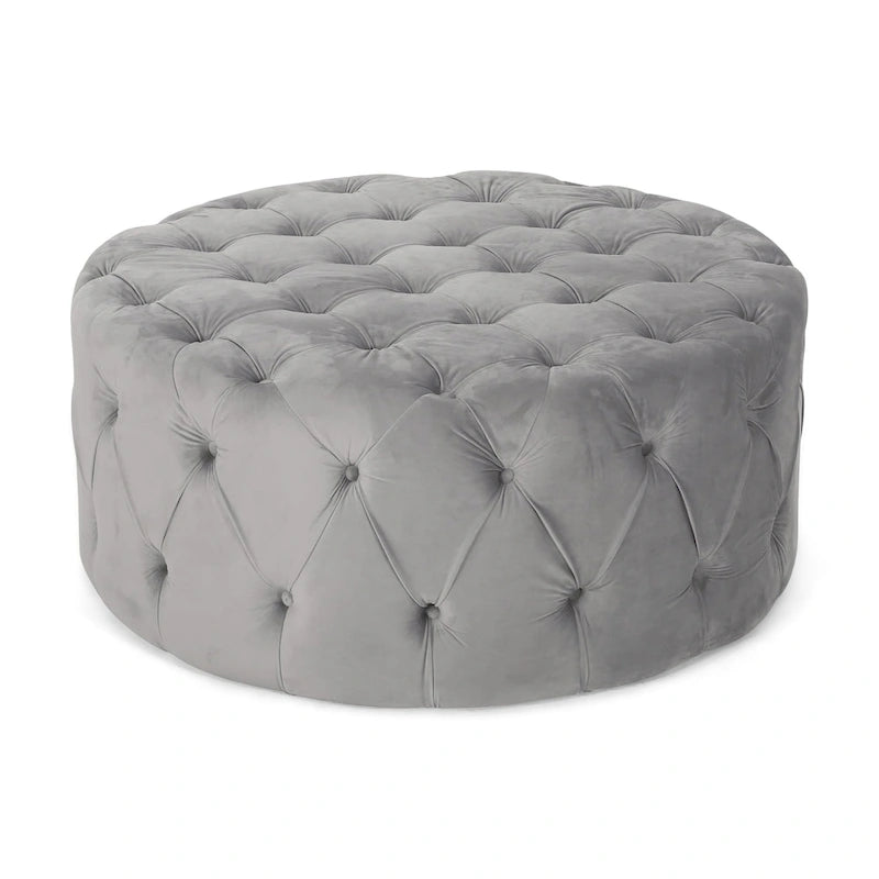 Modern Glam Round Tufted Velvet Ottoman