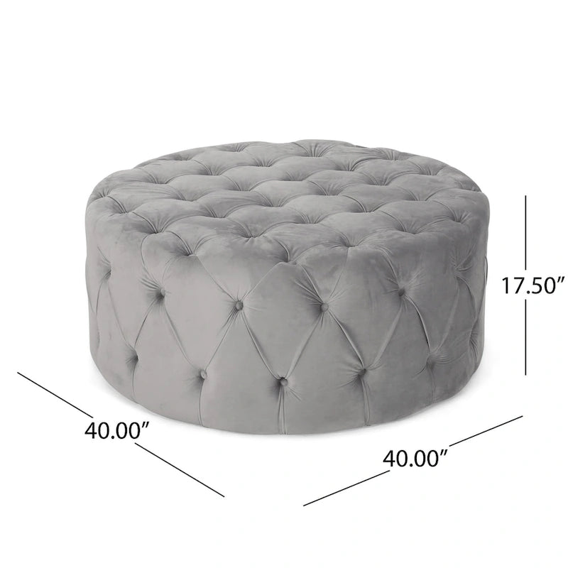 Modern Glam Round Tufted Velvet Ottoman