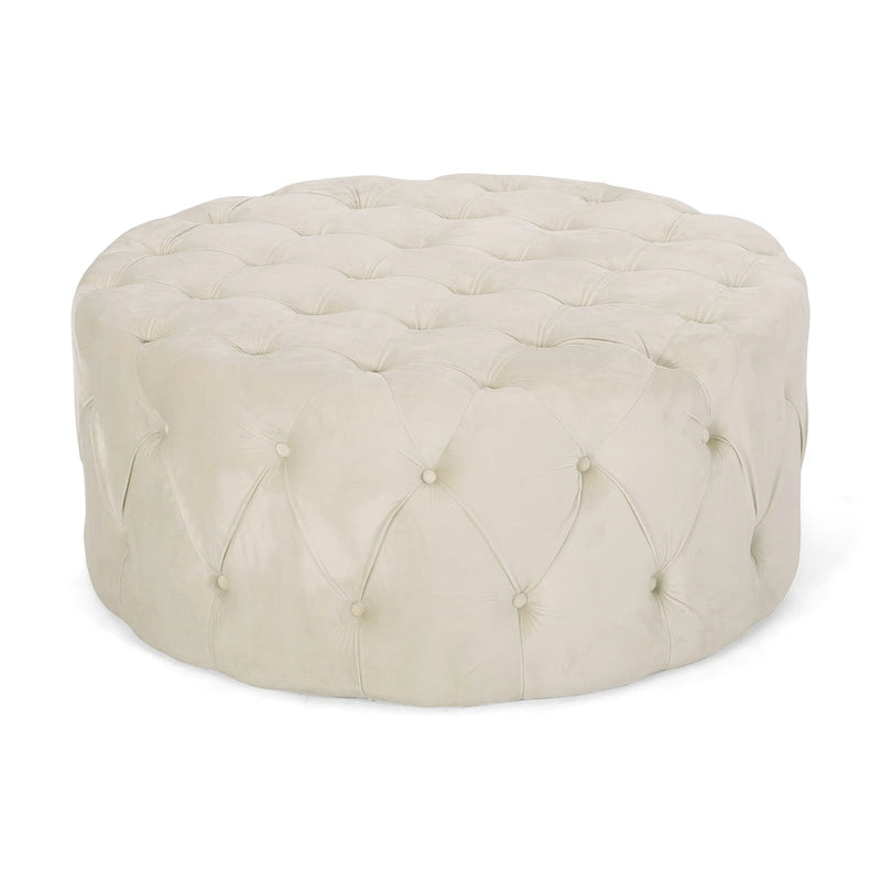 Modern Glam Round Tufted Velvet Ottoman