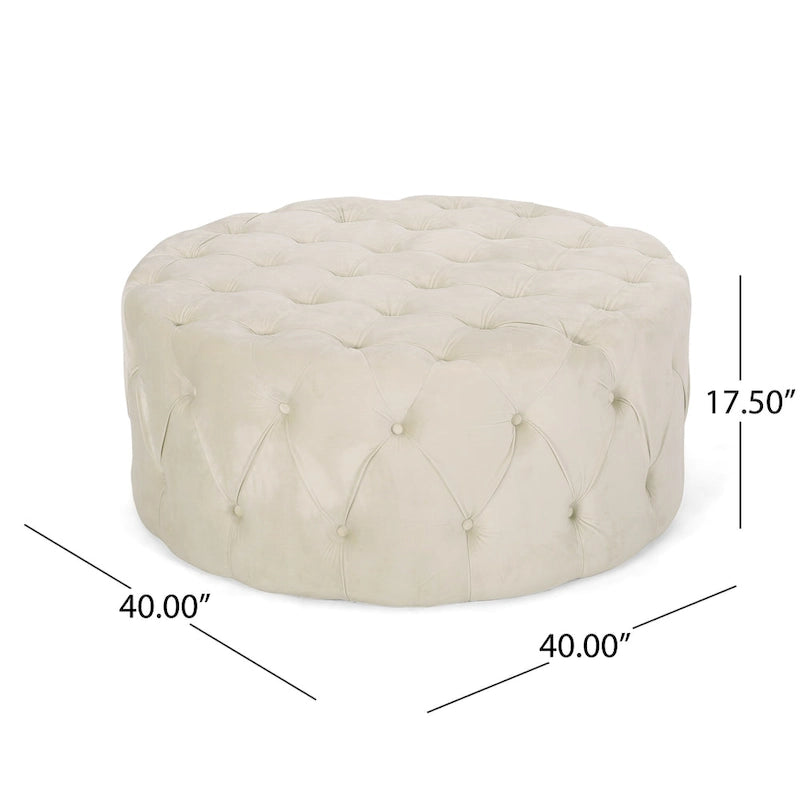 Modern Glam Round Tufted Velvet Ottoman