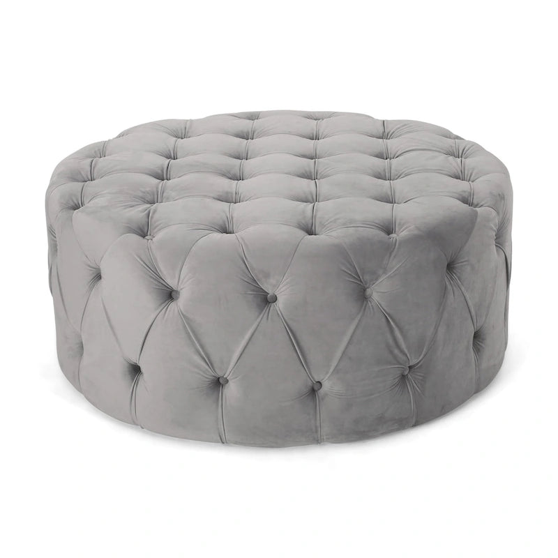 Modern Glam Round Tufted Velvet Ottoman