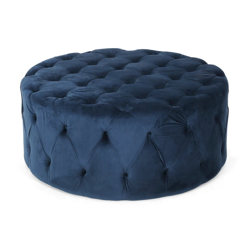 Modern Glam Round Tufted Velvet Ottoman