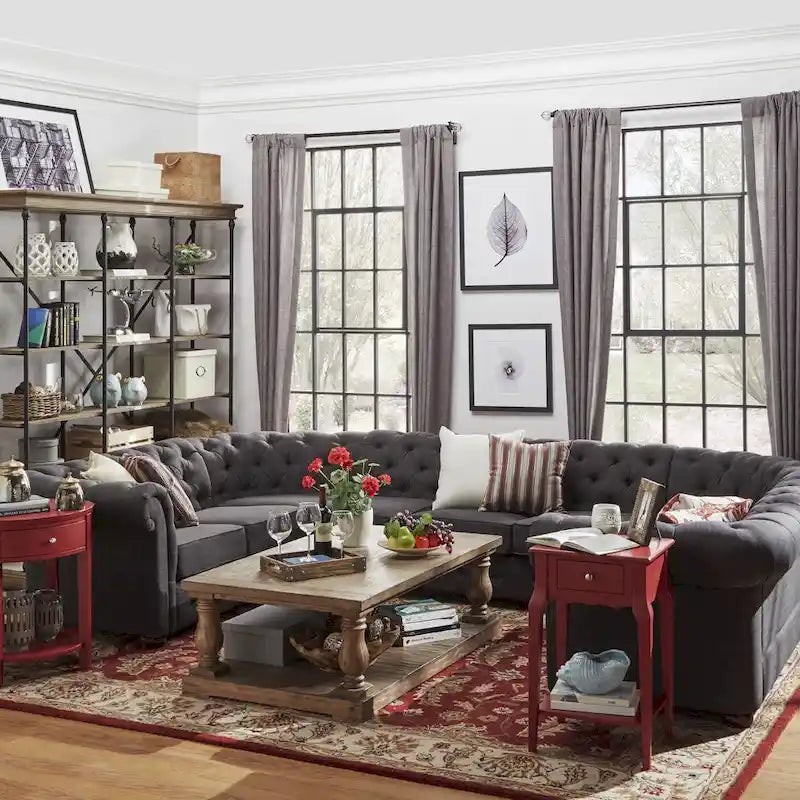 Gray Velvet U-Shaped Tufted Sectional Sofa - Seats 9