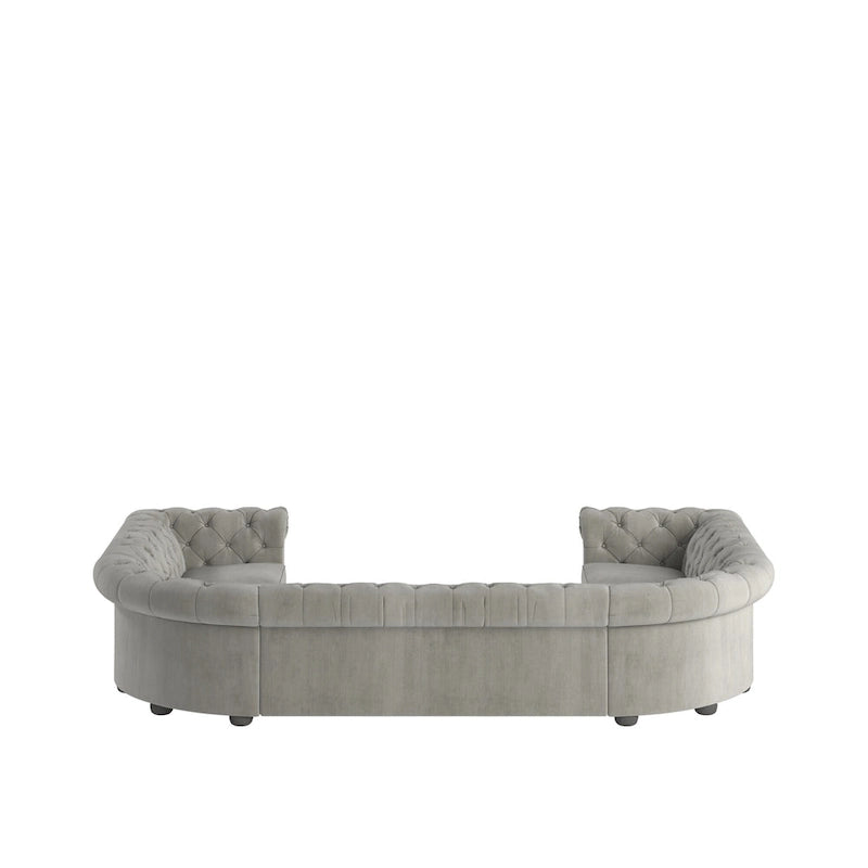 Gray Velvet U-Shaped Tufted Sectional Sofa - Seats 9