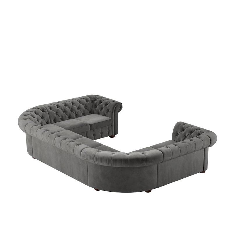 Gray Velvet U-Shaped Tufted Sectional Sofa - Seats 9
