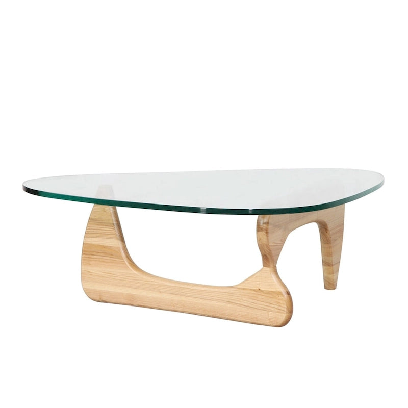 Triangle Tempered Glass Coffee Table - Walnut Wood Base