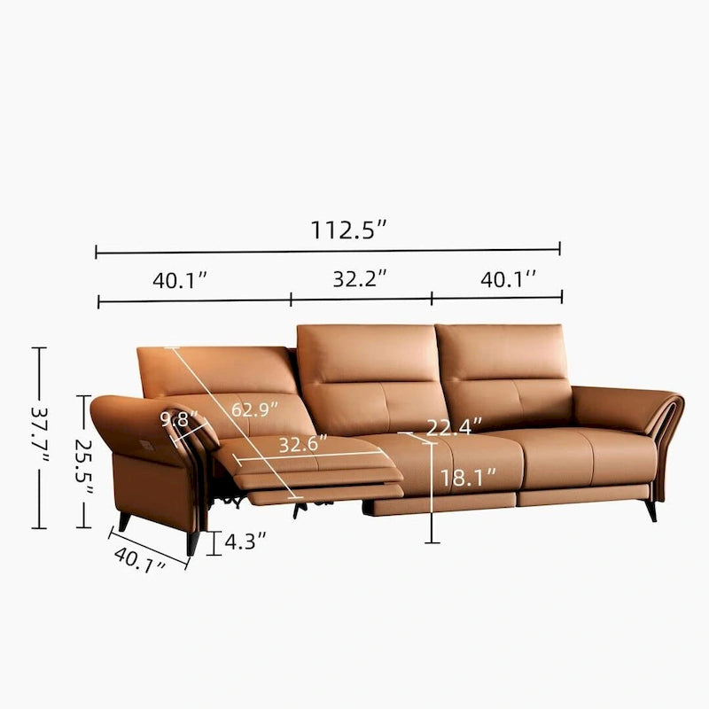 112.5  Vegan Leather Power Reclining Sofa with USB Charging Port