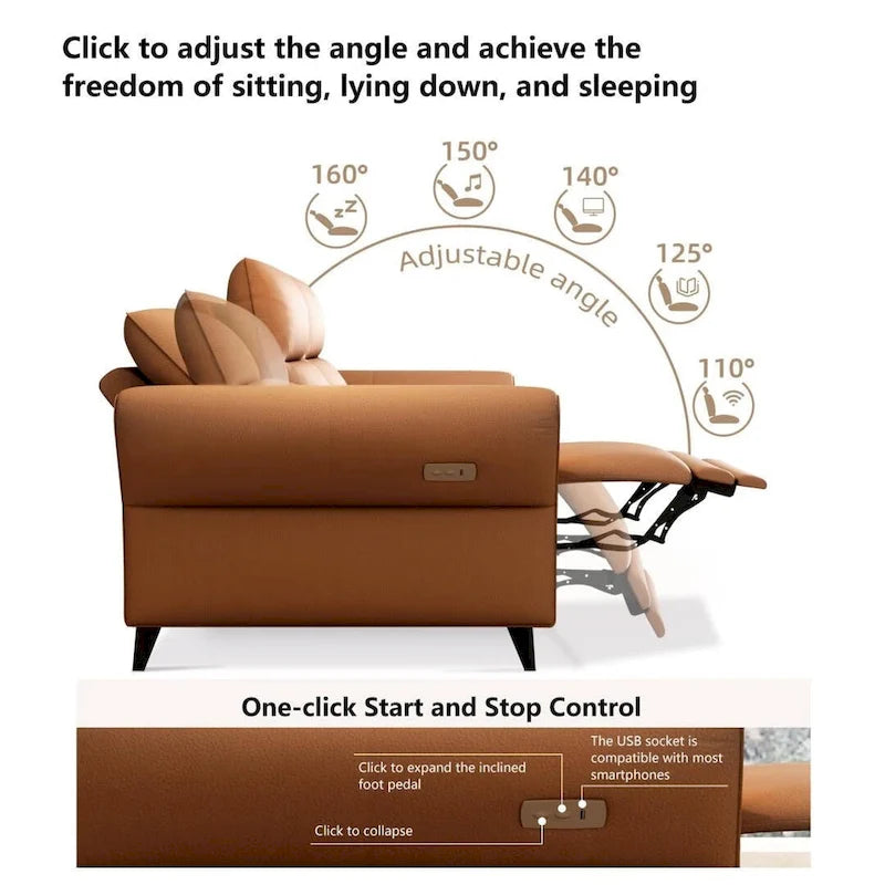 112.5  Vegan Leather Power Reclining Sofa with USB Charging Port