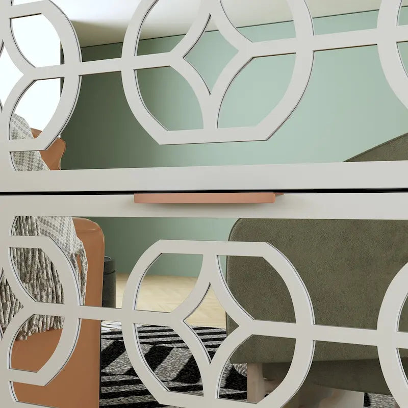 White Mirrored Nightstand with Drawer - Modern Bedside Table