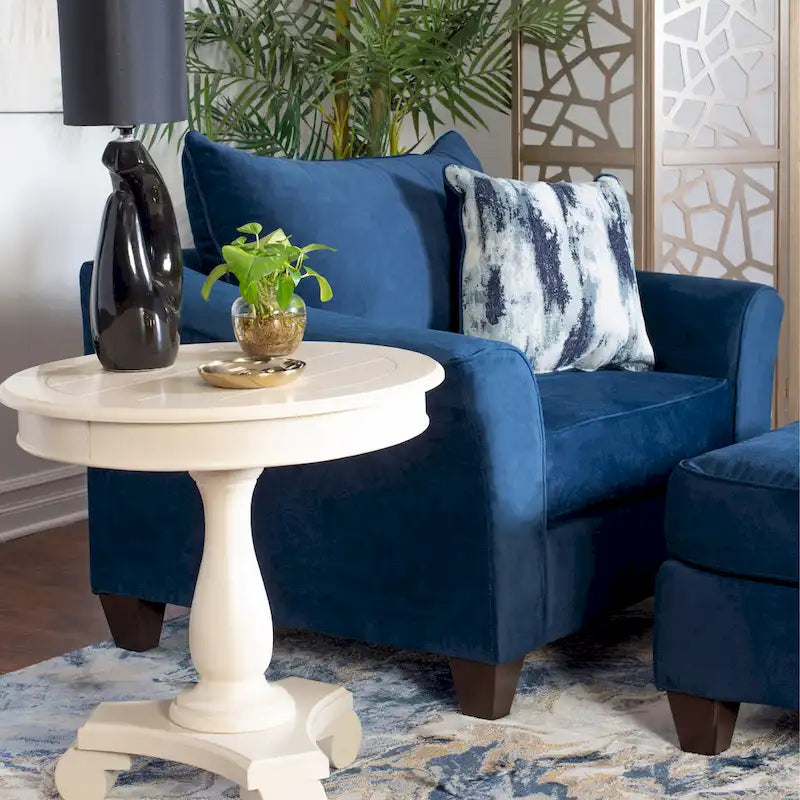 Navy Blue Fabric Upholstered Pillowback Armchair