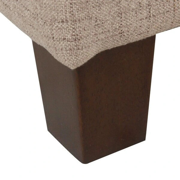Tan Fabric Button Tufted Storage Bench - Dark Walnut Legs