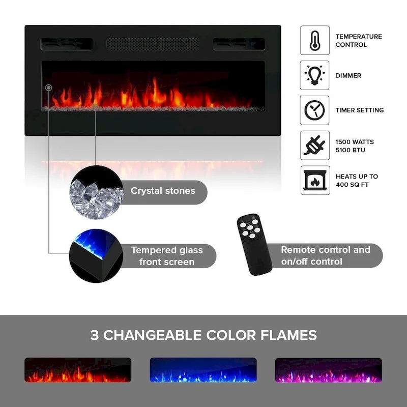 71" Black Electric Fireplace TV Stand with Storage