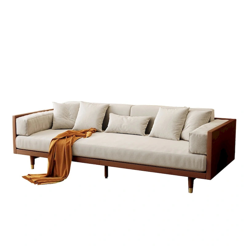 Modern 3-Seat Cotton Linen Upholstered Sofa, Beige