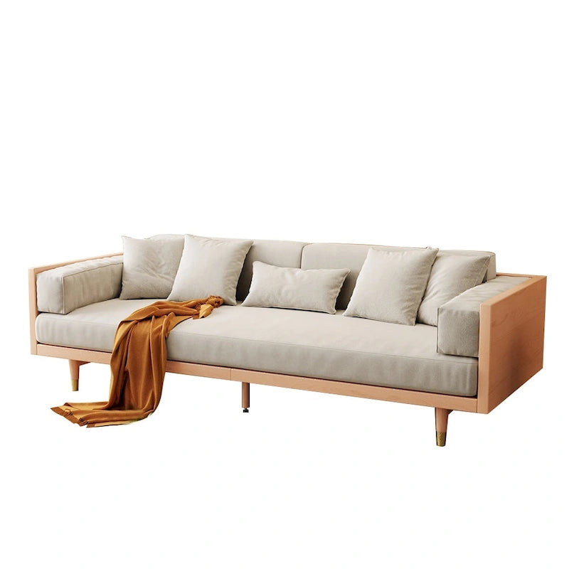 Modern 3-Seat Cotton Linen Upholstered Sofa, Beige