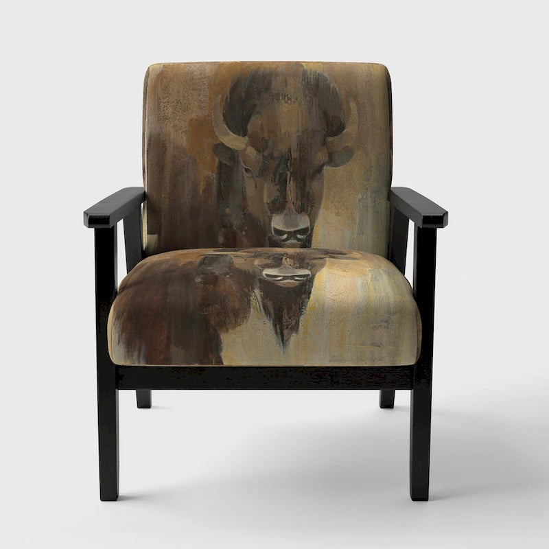 Gold Buffalo Print Farmhouse Accent Chair with Arms - Single Seat